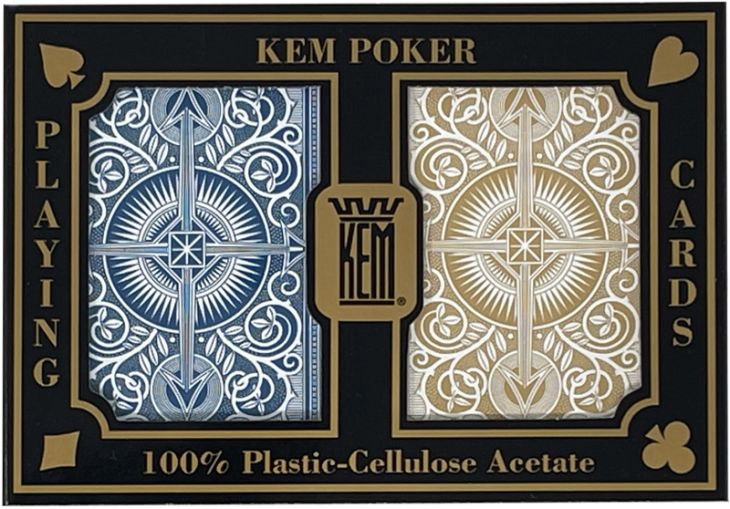 Set of KEM Arrow Black/Gold Bridge Size Regular Index Plastic Playing Cards 